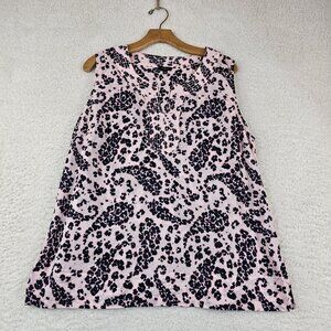 Talbots Sleeveless Top Womens XL Pink Leopard Paisley V Neck Trapunto Popover
